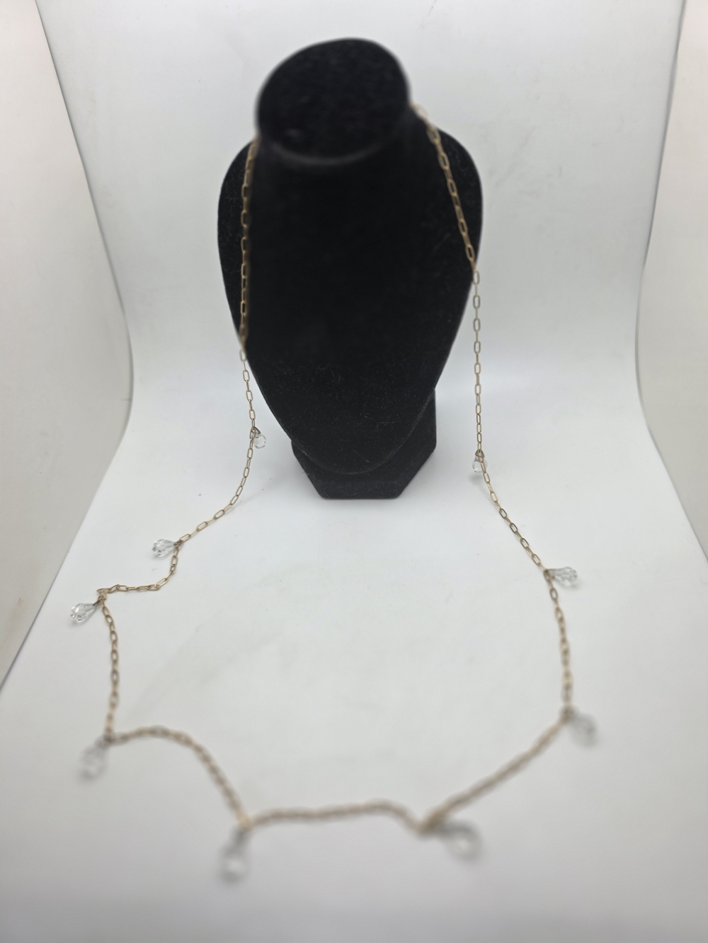 Delicate Gold Chain Necklace with Clear Crystal Drops